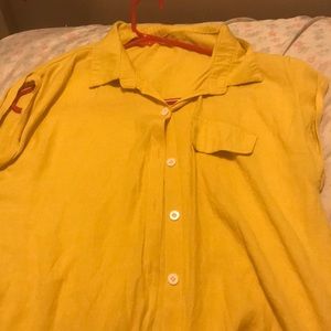 Mustard yellow button down summer shirt